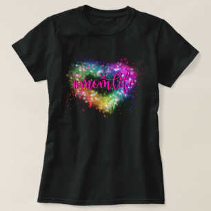 Elegantes farbenfrohes Glitzer Herz Mama Leben T-Shirt