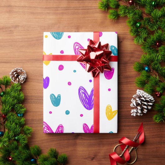 Elegantes, farbenfrohes Herzdesign Moderne Geschenkpapier (Feiertagsgeschenk)