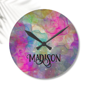 Elegantes, farbenfrohes Marmor-Kunst-Monogramm Runde Wanduhr