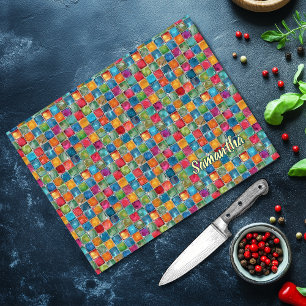 Elegantes, farbenfrohes Mosaik-Buntglas Schneidebrett