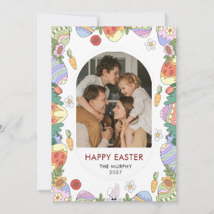 Elegantes farbenfrohes oval florales Ostern Famili Feiertagskarte