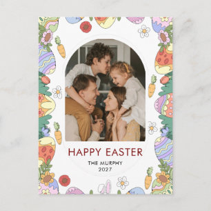 Elegantes farbenfrohes oval florales Ostern Famili Feiertagspostkarte