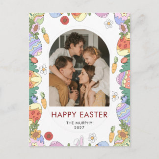Elegantes farbenfrohes oval florales Ostern Famili Feiertagspostkarte
