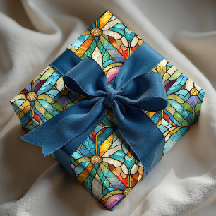 Elegantes, farbenfrohes Türkis-Violett-Buntglas Geschenkpapier