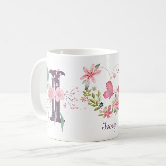 Elegantes Farbflora-Schmetterlingsmonogramm I Kaffeetasse (Vorderseite Links)