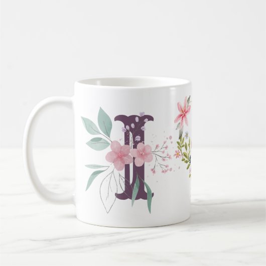 Elegantes Farbflora-Schmetterlingsmonogramm I Kaffeetasse (Links)