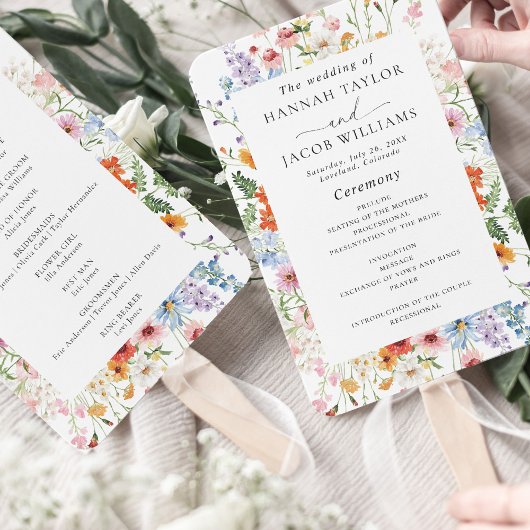 Elegantes Farbige Wildblumen-Hochzeitsprogramm Fächer