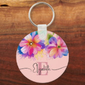 Elegantes farbiges, blumenrosa Monogramm Schlüsselanhänger (Vorderseite)
