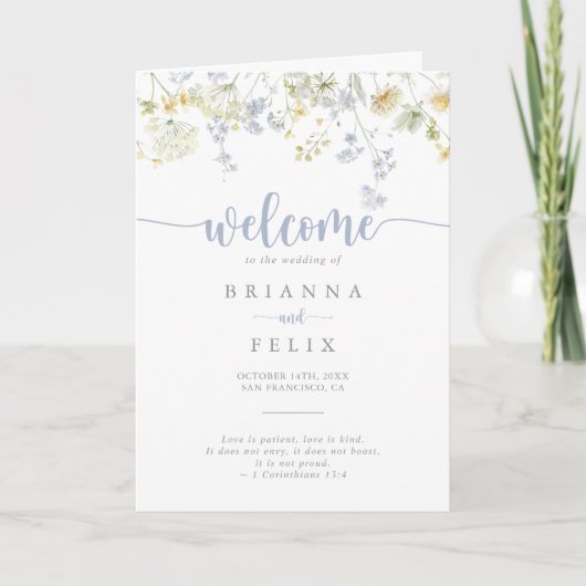Elegantes farbiges Hochzeitsprogramm für Wildblume Programm (Vorderseite)