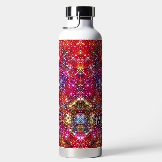 Elegantes farbiges Imitat Glitzer Monogramm Trinkflasche (Rechts)