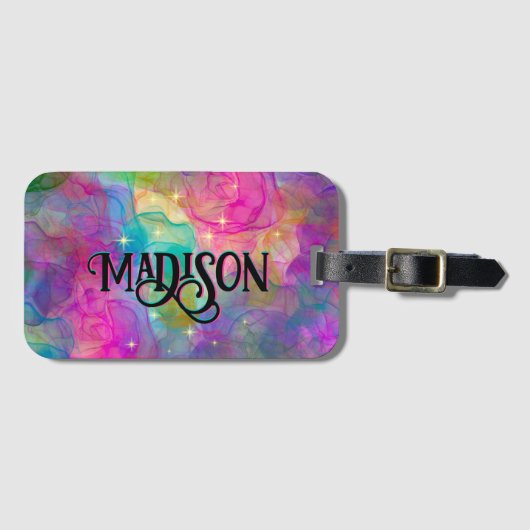 Elegantes farbiges Marmorkunstmonogramm Gepäckanhänger (Vorderseite (Horizontal))