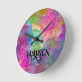 Elegantes farbiges Marmorkunstmonogramm Runde Wanduhr (Winkel)