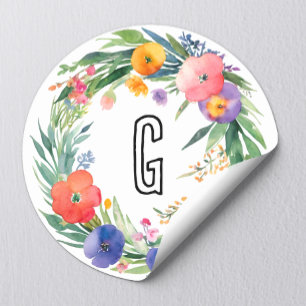 Elegantes farbiges Monogramm des Blumenkrons Runder Aufkleber