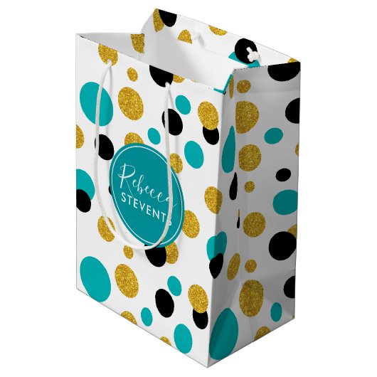 Elegantes farbiges Punktmuster Mittlere Geschenktüte (Rückseite Schrägansicht)