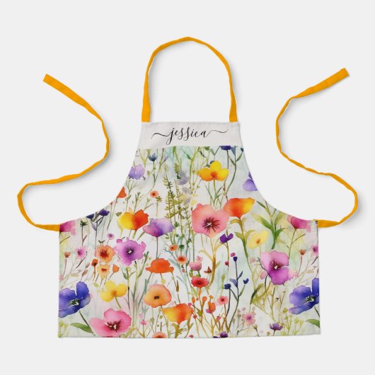 Elegantes farbiges Wildblumen-Script-Name Mädchen Schürze (Vorderseite)