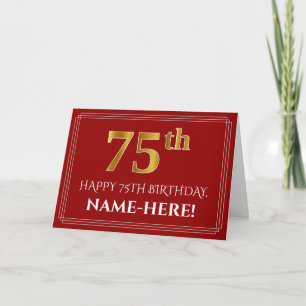 Elegantes Faux-Gold-Design "75." Geburtstag, Name  Karte