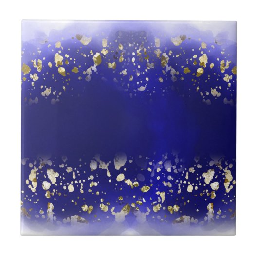 Elegantes Faux-Gold-Glitter funkelnd Blau Fliese (Vorderseite)
