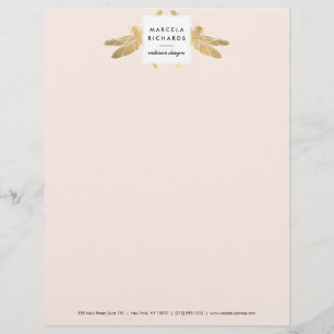 Elegantes Faux-Gold-Libellen-Duo auf Rosa Briefkopf