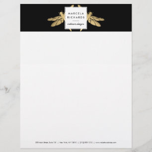 Elegantes Faux-Gold-Libellen-Duo auf Schwarz Briefkopf
