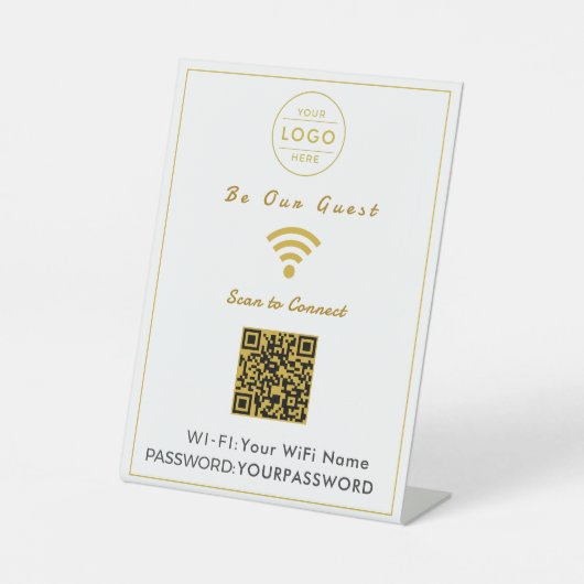 Elegantes Faux-Gold-QR-Code-WiFi-Schild Sockelschild (Vorderseite)