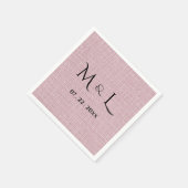 Elegantes Faux-Leinen-Rosé-Monogramm Serviette (Ecke)