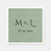 Elegantes Faux-Leinen-Sagegrün-Monogramm Serviette (Vorderseite)