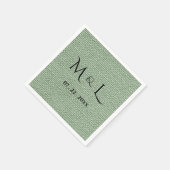 Elegantes Faux-Leinen-Sagegrün-Monogramm Serviette (Ecke)