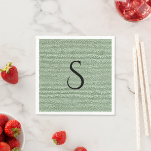 Elegantes Faux-Leinen Salbeigrün-Monogramm  Serviette