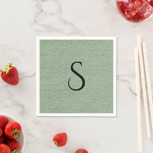 Elegantes Faux-Leinen Salbeigrün-Monogramm Serviette (Beispiel)
