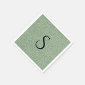 Elegantes Faux-Leinen Salbeigrün-Monogramm Serviette (Ecke)