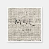 Elegantes Faux-Leinen Schwarzes Monogramm Datum Ho Serviette (Vorderseite)