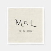 Elegantes Faux-Leinen Schwarzes Monogramm-Datum Ho Serviette (Vorderseite)
