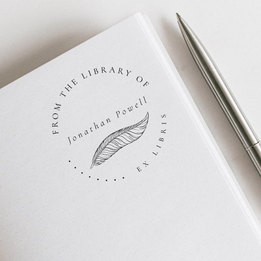 Elegantes Feather Pen Custom Ex Libris Library Boo Gummistempel