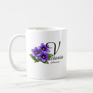 Elegantes Februar-Veilchen-Monogramm – Victoria Kaffeetasse