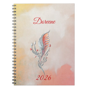 Elegantes Feder-Blumen-Aquarell-Notizbuch  Notizblock