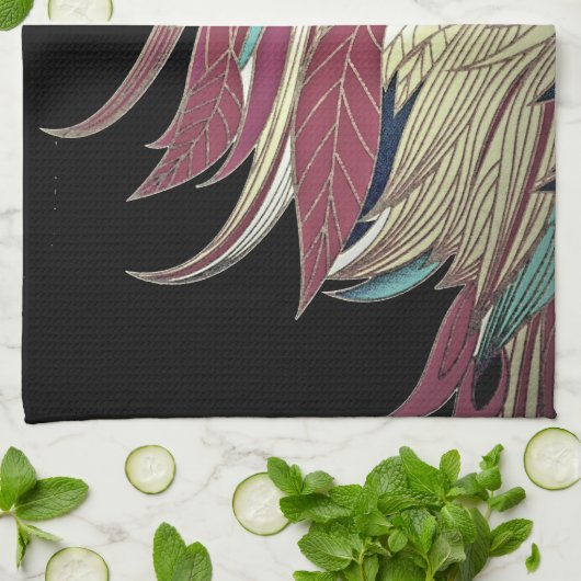 Elegantes Federblatt abstrakt schwarz aquamarin Geschirrtuch (Gefaltet)