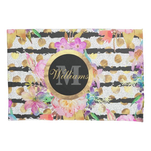 Elegantes Federblumen- und Streifen-Design Kissenbezug (Vorderseite)