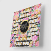 Elegantes Federblumen- und Streifen-Design Quadratische Wanduhr (Winkel)