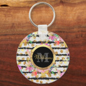 Elegantes Federblumen- und Streifen-Design Schlüsselanhänger (Vorderseite)