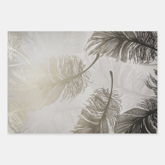 Elegantes Federmuster Geschenkpapier Set (Vorderseite 3)