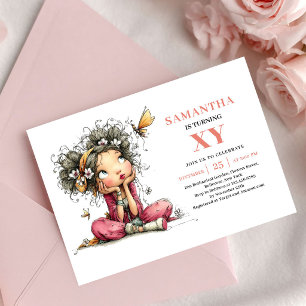 Elegantes Feen-Mädchen 1. Geburtstag Rosa Erröten Einladung
