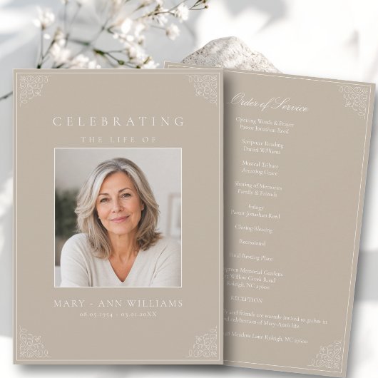 Elegantes Feier-des-Lebens-Foto Trauerprogramm Einladung