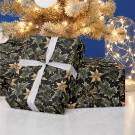 Elegantes Feiertags-Laub-Wrap-Papier auf Schwarz Geschenkpapier