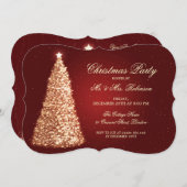 Elegantes Feiertags-Party-Goldweihnachtsbaum-Rot Einladung (Vorne/Hinten)