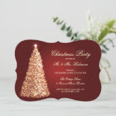 Elegantes Feiertags-Party-Goldweihnachtsbaum-Rot Einladung (Stehend Vorderseite)