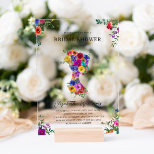 Elegantes, feines, florales Silhoutte-Brautparty Acryleinladungen