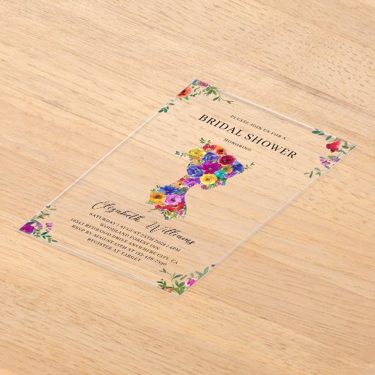 Elegantes, feines, florales Silhoutte-Brautparty Acryleinladungen (Ablage )