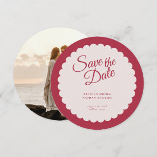 Elegantes, feines rosa Script-Scallop-Hochzeitsska Save The Date