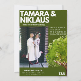 Elegantes, feines, waldgrünes slawisches Foto Hoch Einladung