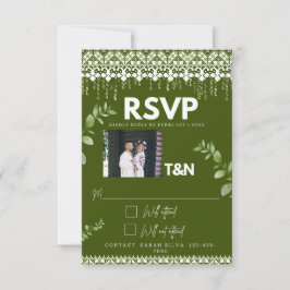 Elegantes, feines, waldgrünes slawisches Foto Hoch RSVP Karte